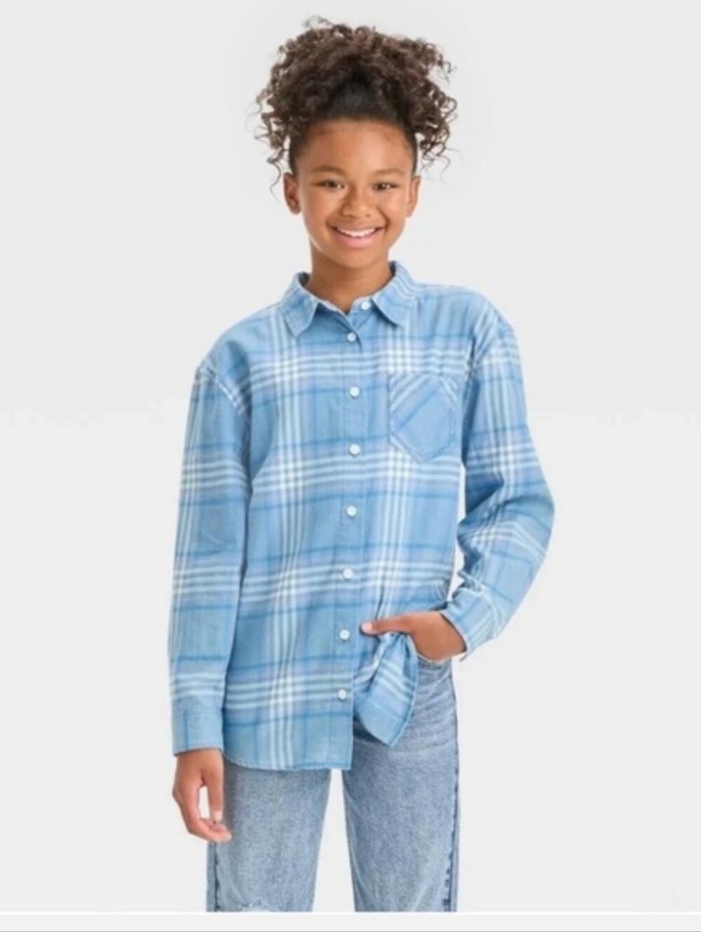 Girl's Flannel Long Sleeve Button Up Shirt - Art Class -  L (10/12)